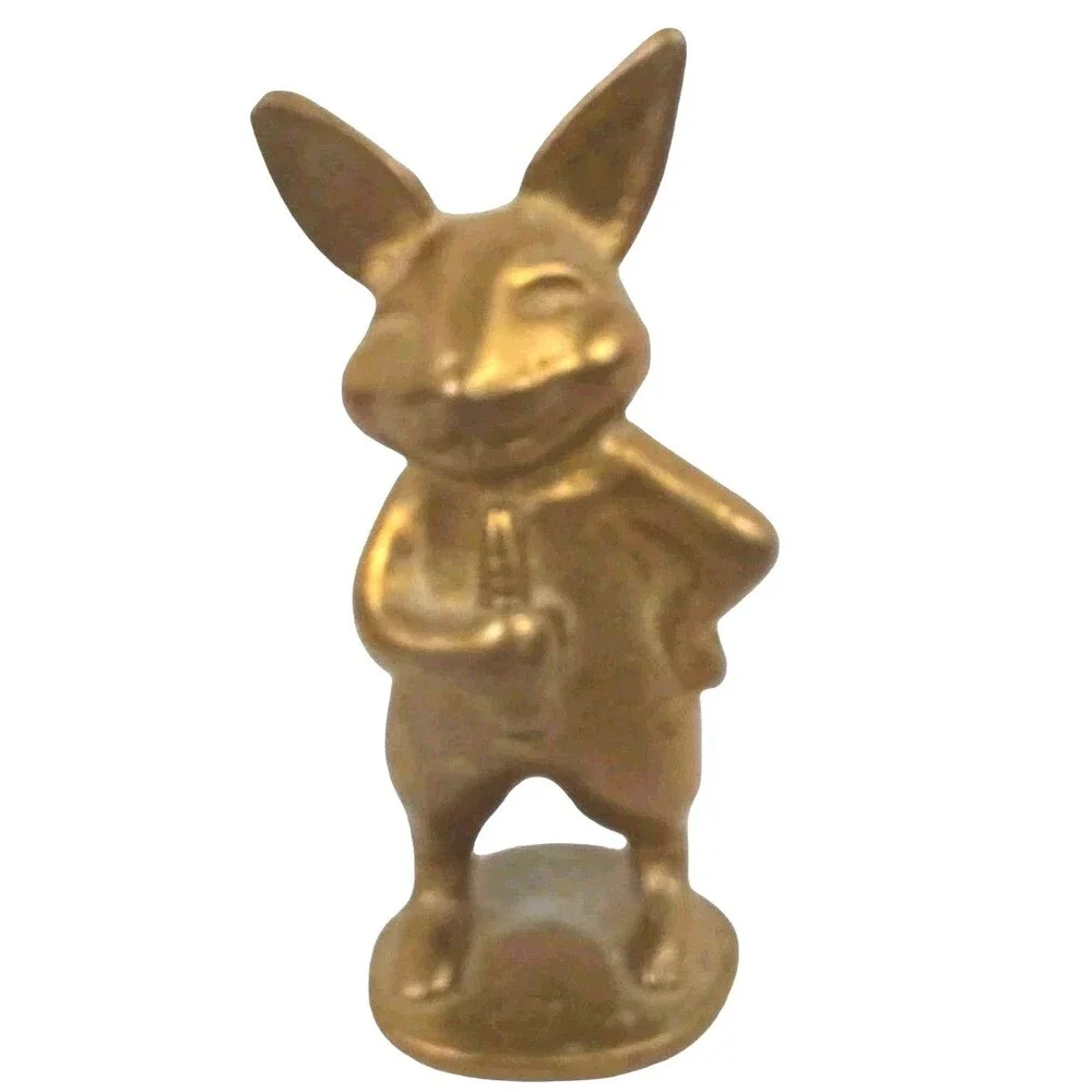 Canadianna Brass Anthropomorphic Bunny Rabbit With Carrot Minature Figurine Vtg